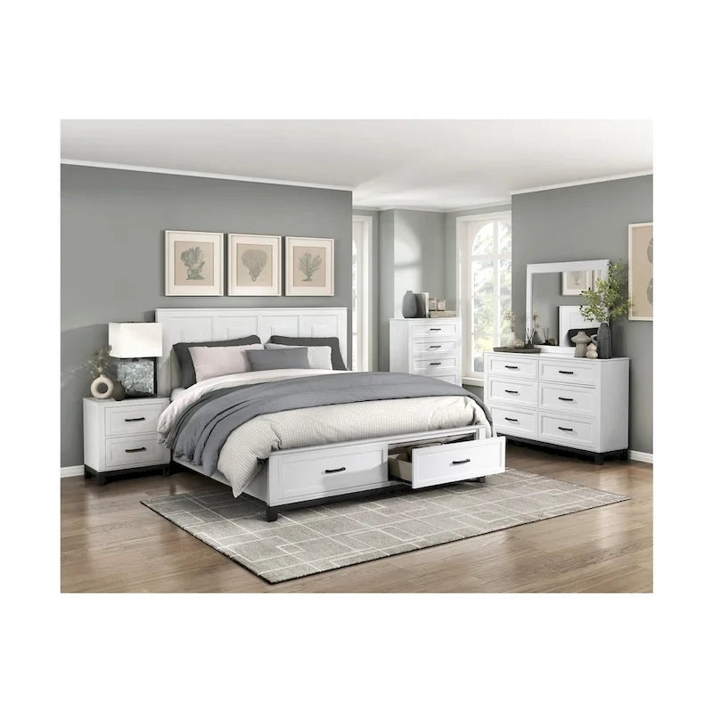 Ensemble de chambre à coucher moderne Saratoga 3 pièces blanc avec plateforme de rangement