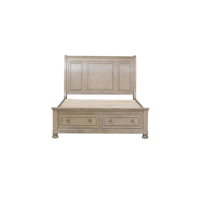Ensemble de chambre à coucher moderne Donald 5 pièces gris avec plateforme de rangement et traîneau
