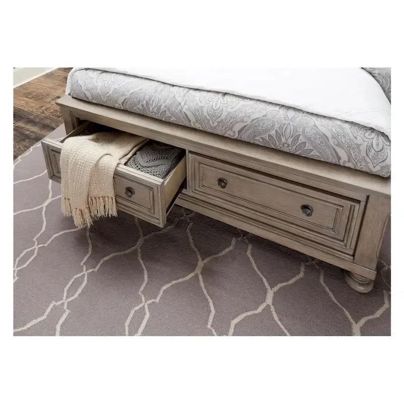 Ensemble de chambre à coucher moderne Donald 5 pièces gris avec plateforme de rangement et traîneau