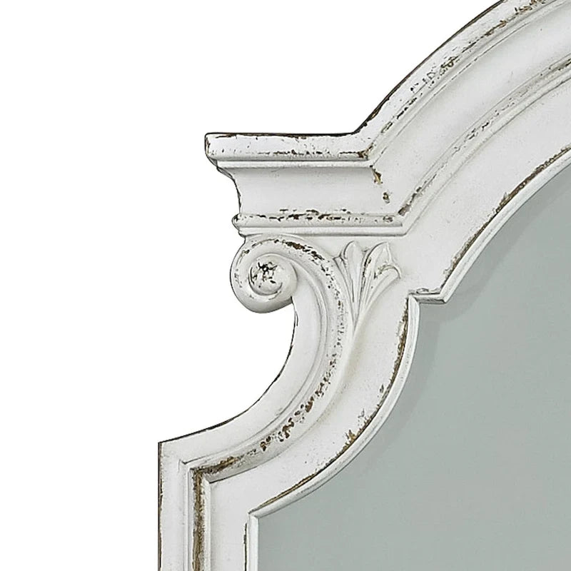 Ensemble lit traîneau, commode et miroir Magnolia Manor, revêtement blanc antique et écorce patinée