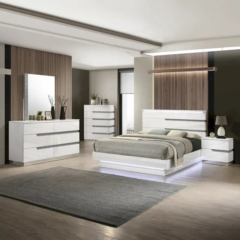 New Classic Furniture Corazon White 4-piece Bedroom Set with Nightstand