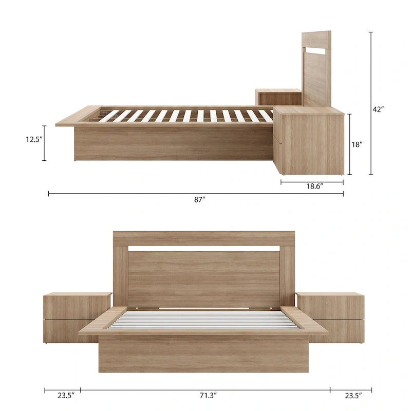 Ensemble de chambre à coucher Malibu 4 pièces avec lit, tête de lit et 2 tables de chevet