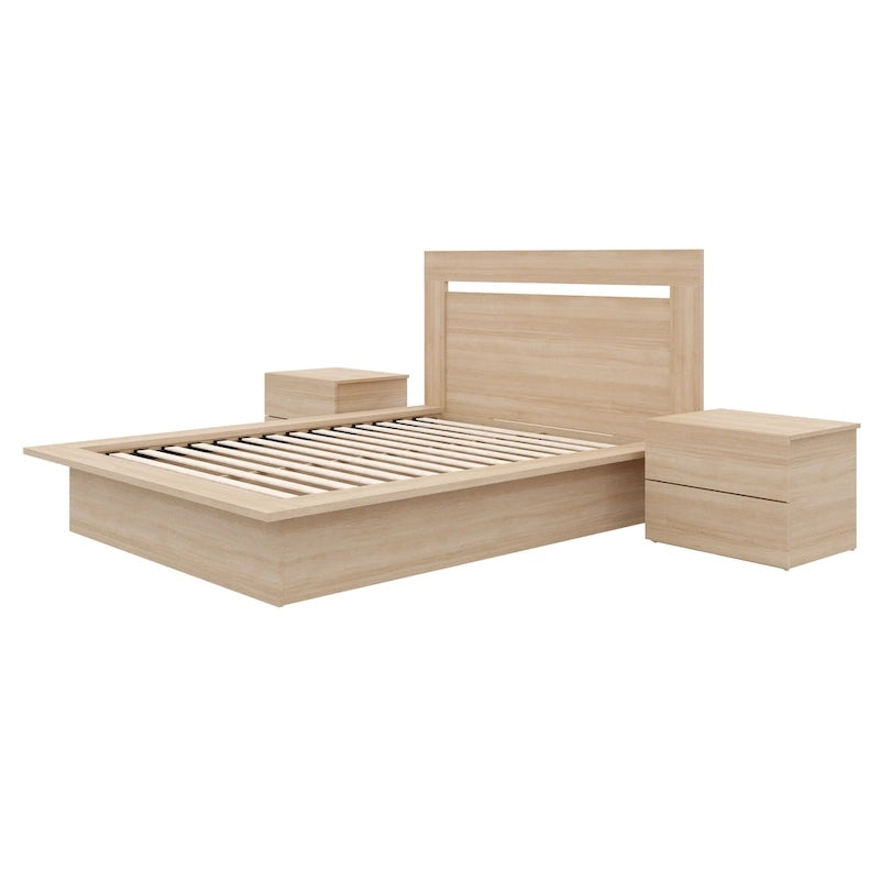 Ensemble de chambre à coucher Malibu 4 pièces avec lit, tête de lit et 2 tables de chevet
