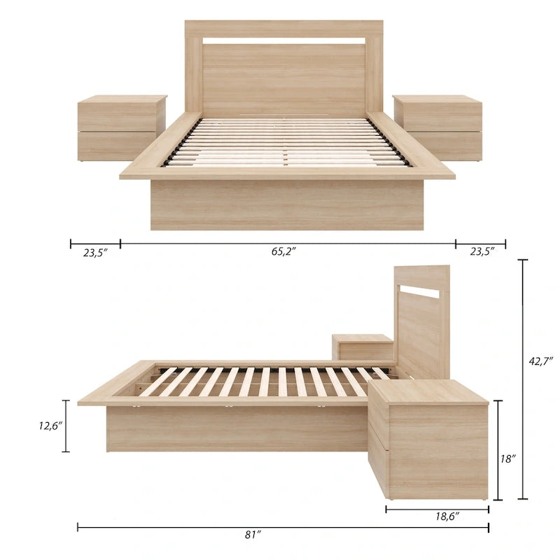 Ensemble de chambre à coucher Malibu 4 pièces avec lit, tête de lit et 2 tables de chevet