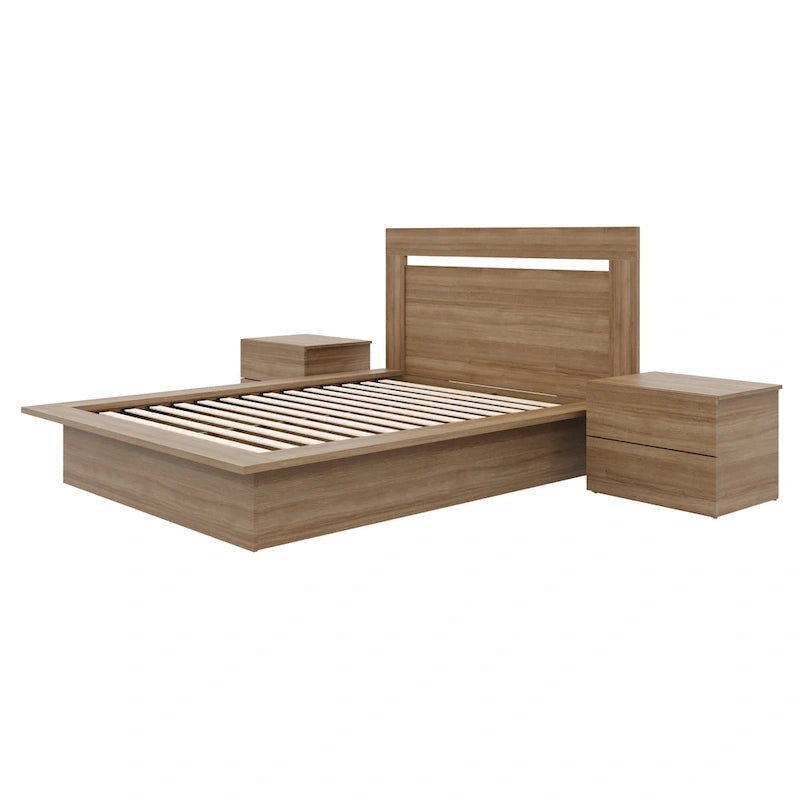 Ensemble de chambre à coucher Malibu 4 pièces avec lit, tête de lit et 2 tables de chevet