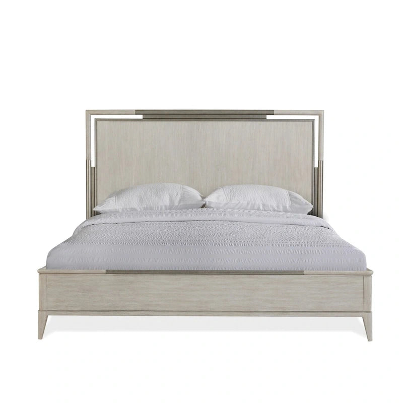 Ensemble de chambre à coucher 3 pièces Roundhill Furniture Mantalia en bois massif avec cadre en métal, comprenant un lit et deux tables de chevet, couleur champagne.