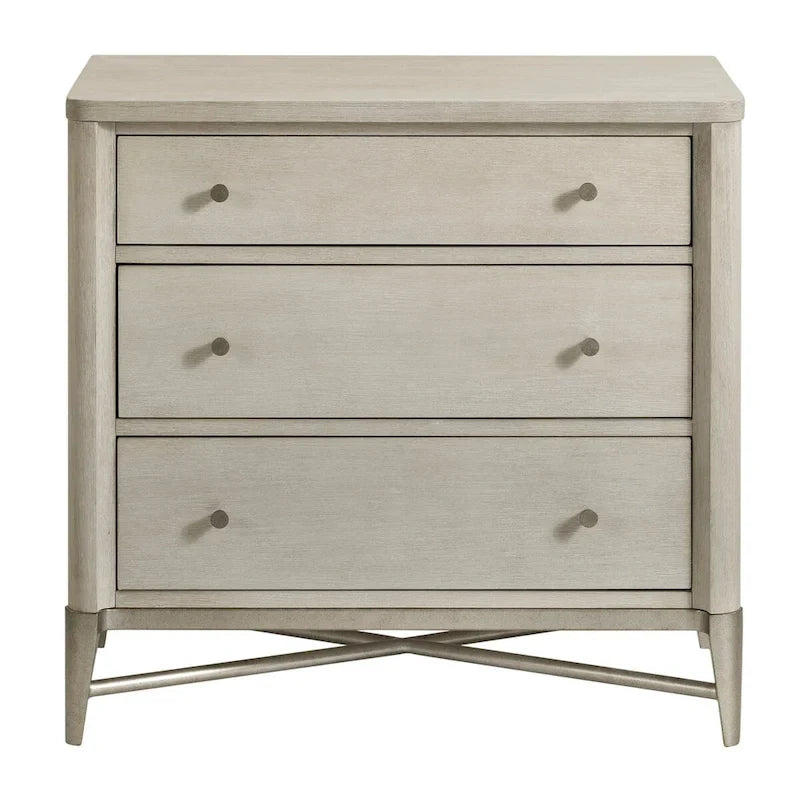 Ensemble de chambre à coucher 3 pièces Roundhill Furniture Mantalia en bois massif avec cadre en métal, comprenant un lit et deux tables de chevet, couleur champagne.