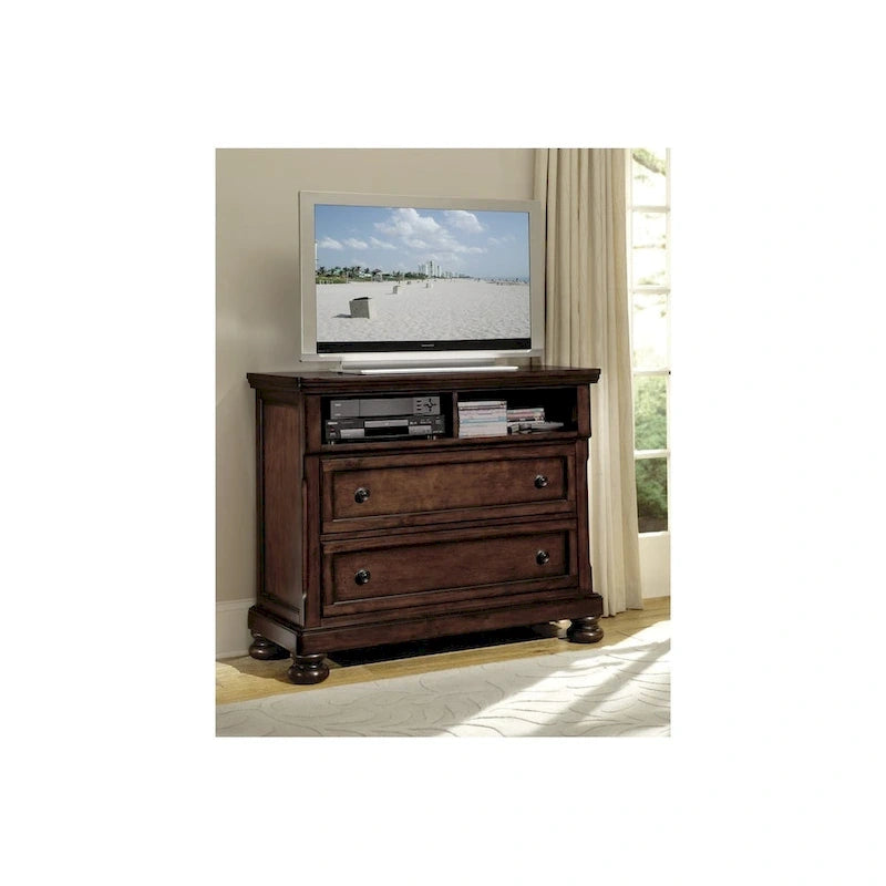 Ensemble de chambre à coucher Chelsey 4 pièces en cerisier brun traditionnel avec plateforme et rangement