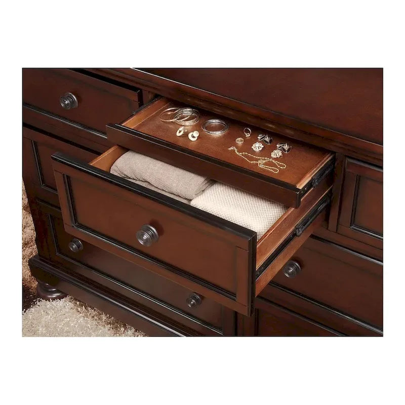 Ensemble de chambre à coucher Chelsey 4 pièces en cerisier brun traditionnel avec plateforme et rangement