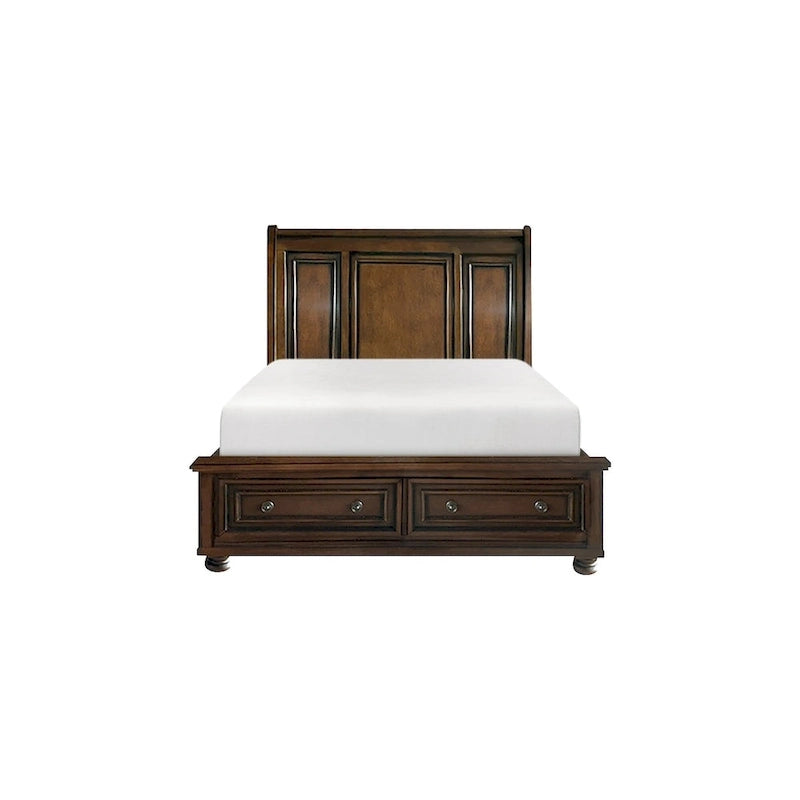 Ensemble de chambre à coucher Chelsey 4 pièces en cerisier brun traditionnel avec plateforme et rangement