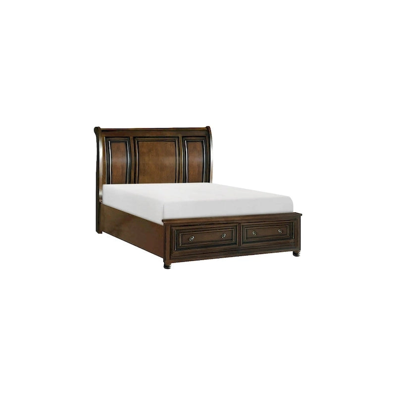 Ensemble de chambre à coucher Chelsey 4 pièces en cerisier brun traditionnel avec plateforme et rangement