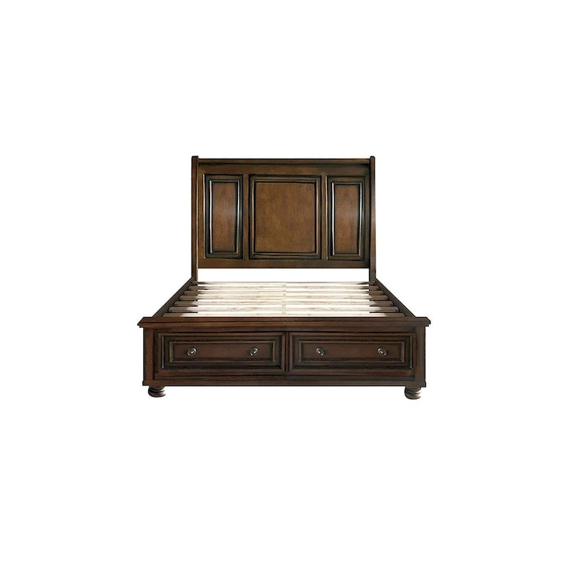 Ensemble de chambre à coucher Chelsey 4 pièces en cerisier brun traditionnel avec plateforme et rangement