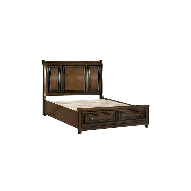 Ensemble de chambre à coucher Chelsey 4 pièces en cerisier brun traditionnel avec plateforme et rangement