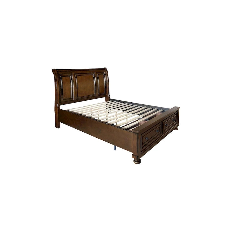 Ensemble de chambre à coucher Chelsey 4 pièces en cerisier brun traditionnel avec plateforme et rangement