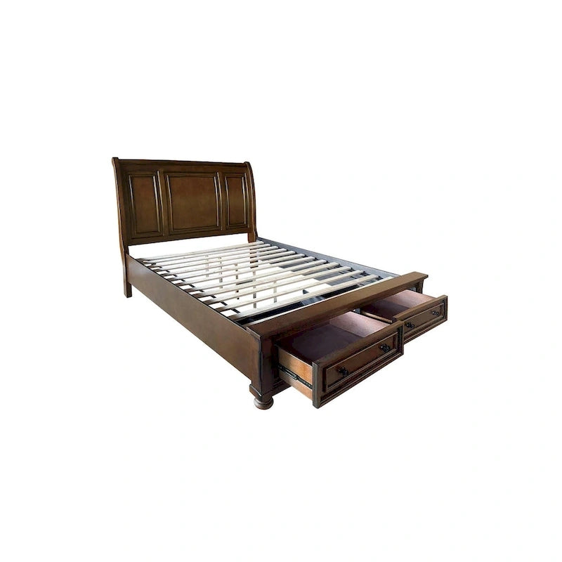 Ensemble de chambre à coucher Chelsey 4 pièces en cerisier brun traditionnel avec plateforme et rangement