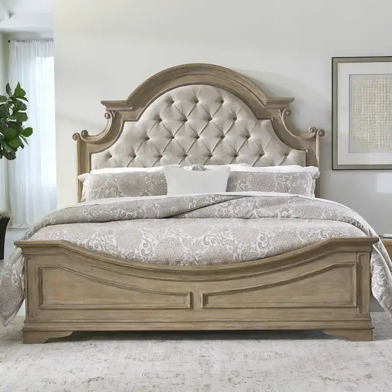 Ensemble lit rembourré, commode et miroir Magnolia Manor