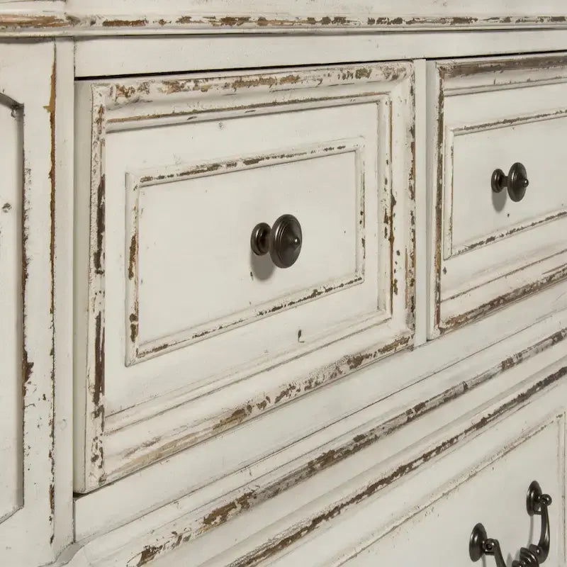Ensemble lit rembourré, commode et miroir Magnolia Manor