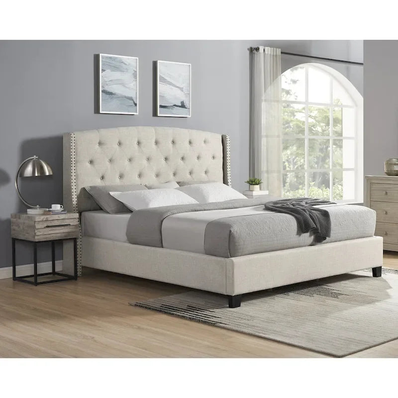 Ensemble de chambre à coucher rembourré 3 pièces Astral de Roundhill Furniture, lit à oreilles capitonné avec deux tables de chevet