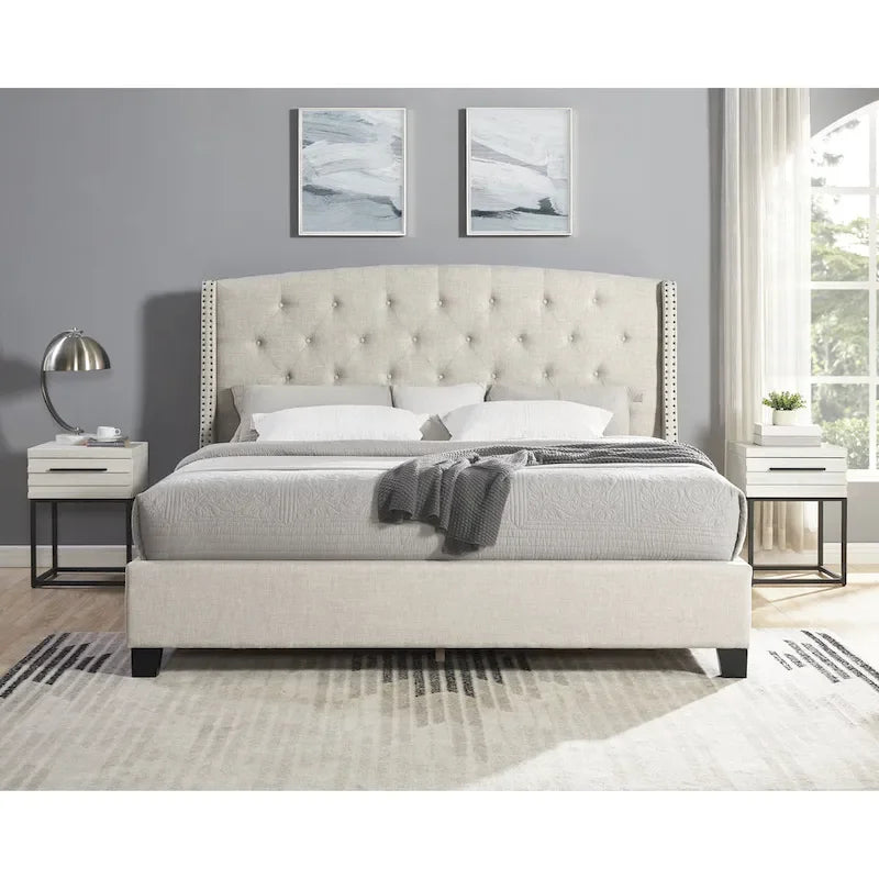 Ensemble de chambre à coucher rembourré 3 pièces Astral de Roundhill Furniture, lit à oreilles capitonné avec deux tables de chevet