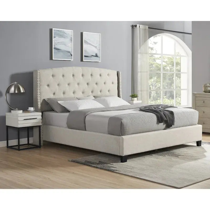 Ensemble de chambre à coucher rembourré 3 pièces Astral de Roundhill Furniture, lit à oreilles capitonné avec deux tables de chevet