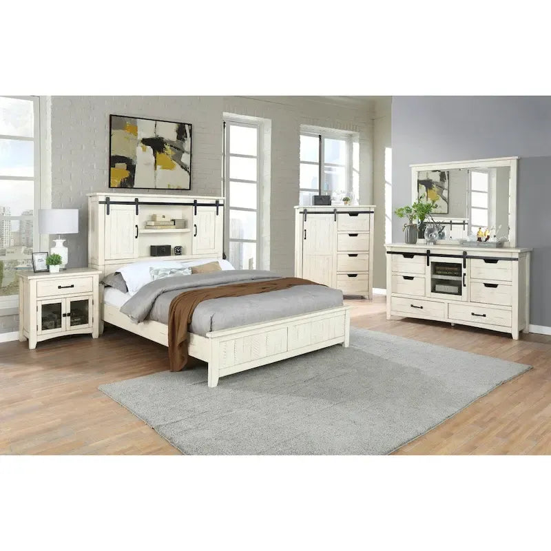 Ensemble de chambre à coucher Vilo Home Modern Western 5 pièces en bois massif blanc