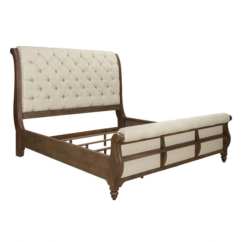 Ensemble de chambre à coucher style ferme américaine : lit traîneau, commode et miroir