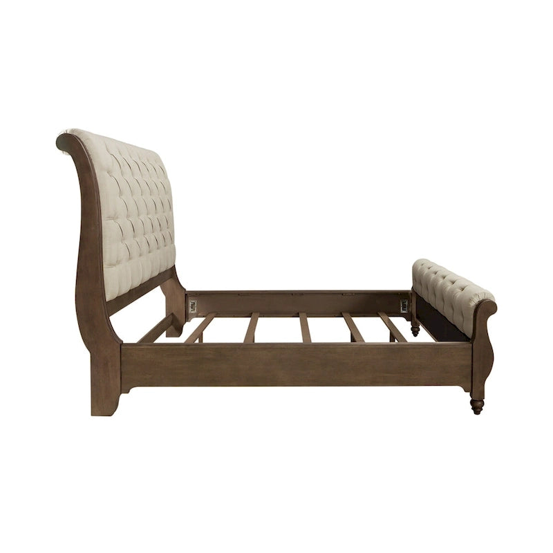 Ensemble de chambre à coucher style ferme américaine : lit traîneau, commode et miroir