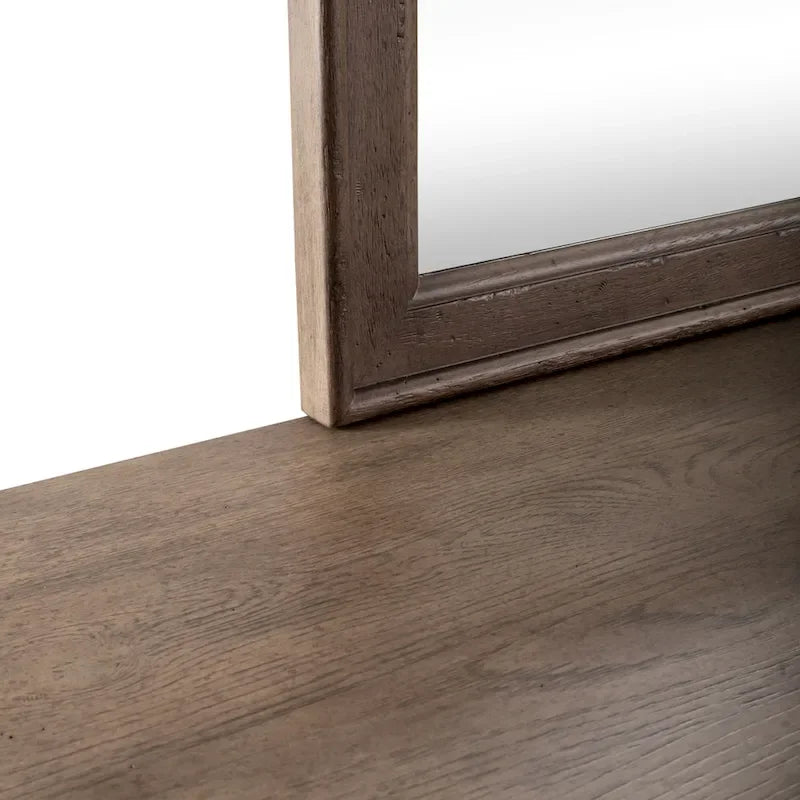 Ensemble de chambre à coucher style ferme américaine : lit traîneau, commode et miroir