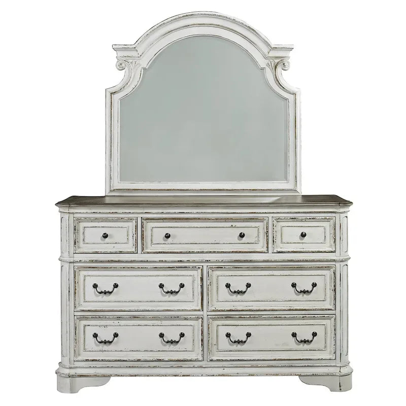 Ensemble lit à panneaux, commode et miroir Magnolia Manor