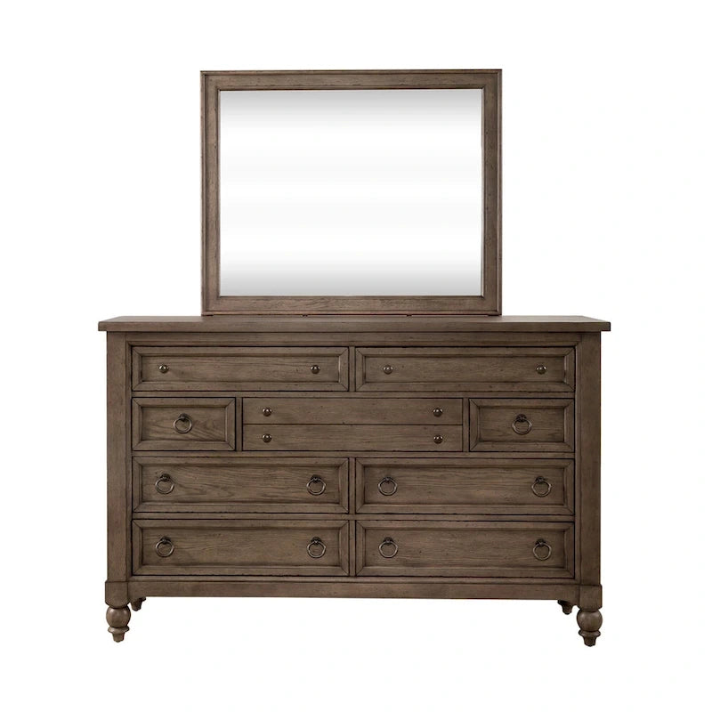 Ensemble de chambre à coucher style ferme américaine comprenant un lit traîneau, une commode, un miroir et une table de chevet