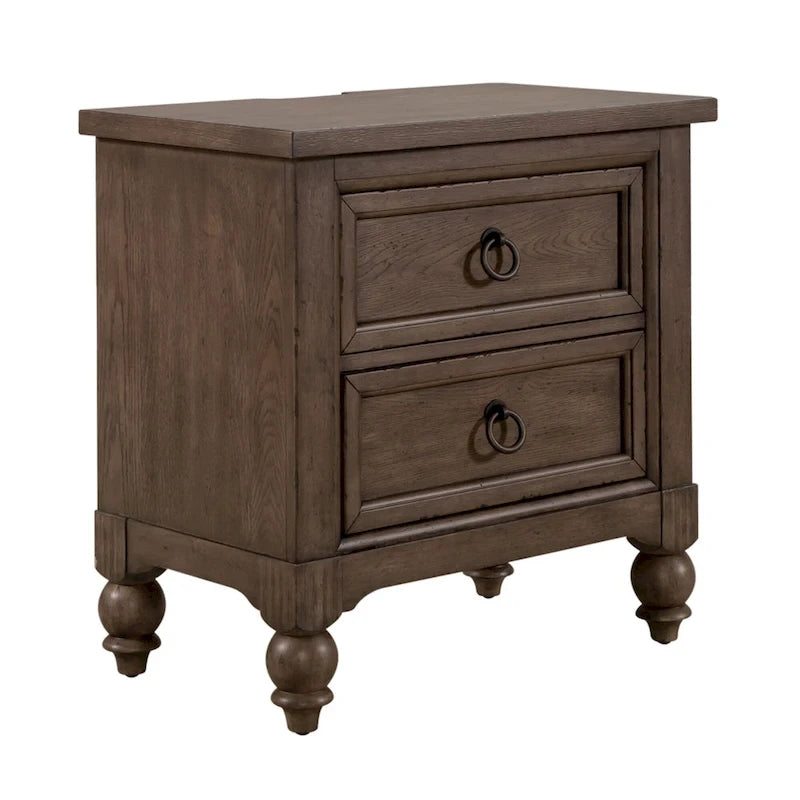 Ensemble de chambre à coucher style ferme américaine comprenant un lit traîneau, une commode, un miroir et une table de chevet