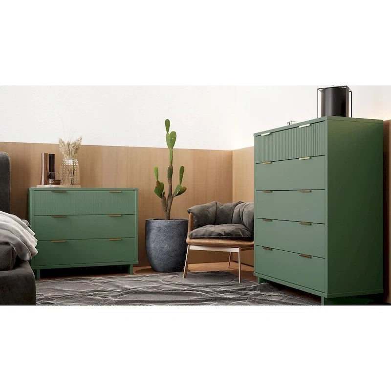 Ensemble de commode haute et commode standard Manhattan Comfort Granville en bois massif moderne (2 pièces).