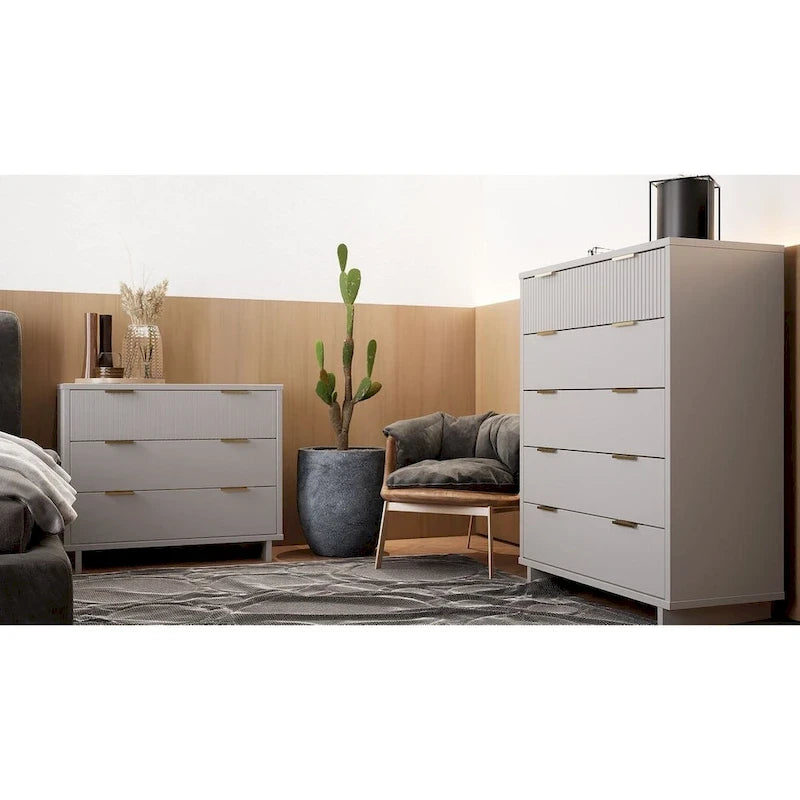 Ensemble de commode haute et commode standard Manhattan Comfort Granville en bois massif moderne (2 pièces).
