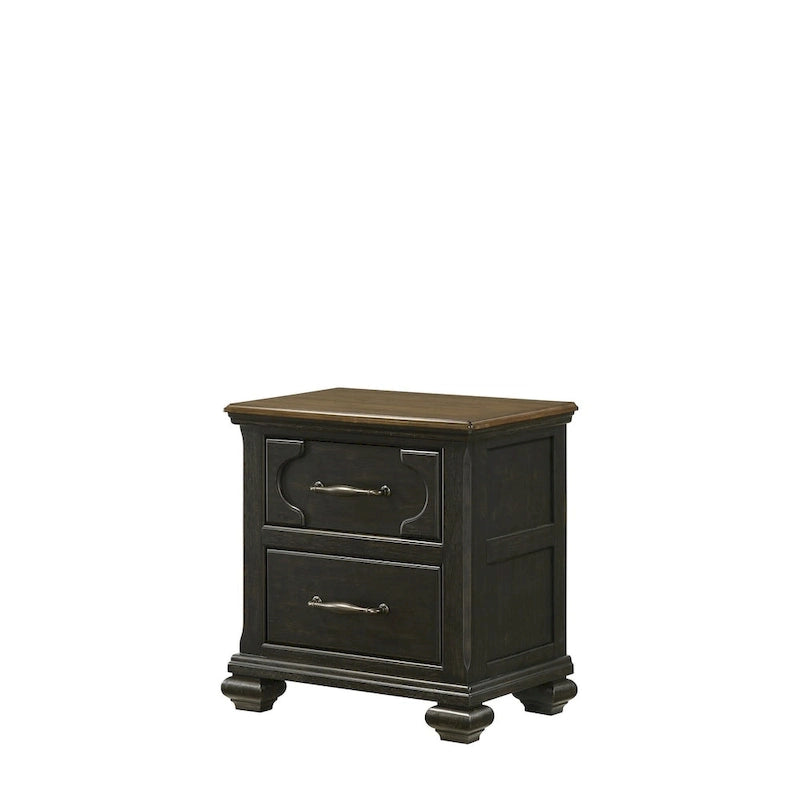 Ensemble de chambre à coucher Josalina 5 pièces, style moderne contemporain, en bois massif et placage marron, avec rangement en tissu.