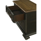 Ensemble de chambre à coucher Josalina 5 pièces, style moderne contemporain, en bois massif et placage marron, avec rangement en tissu.