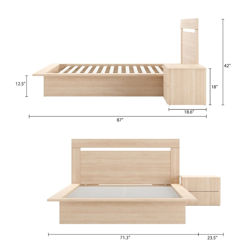 Ensemble de chambre à coucher Malibu 3 pièces avec lit, tête de lit et table de chevet