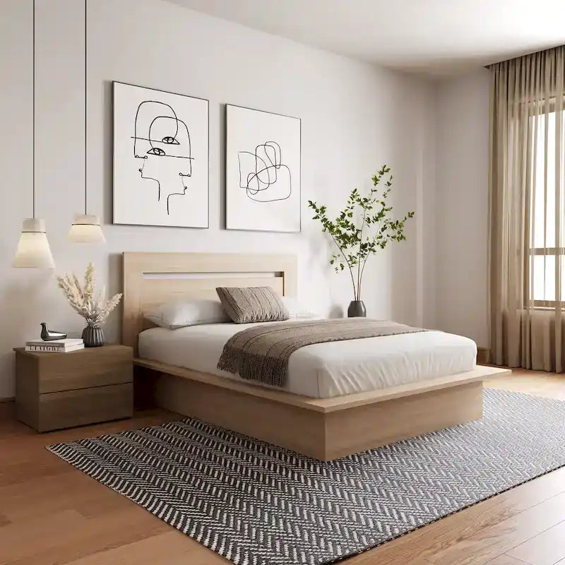 Ensemble de chambre à coucher Malibu 3 pièces avec lit, tête de lit et table de chevet