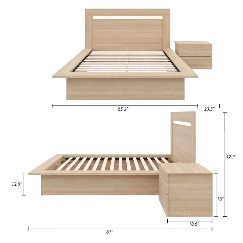 Ensemble de chambre à coucher Malibu 3 pièces avec lit, tête de lit et table de chevet