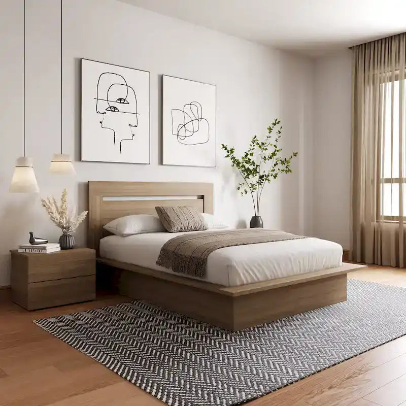 Ensemble de chambre à coucher Malibu 3 pièces avec lit, tête de lit et table de chevet