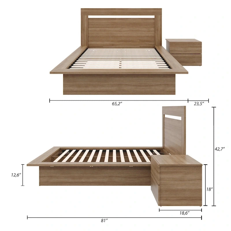 Ensemble de chambre à coucher Malibu 3 pièces avec lit, tête de lit et table de chevet