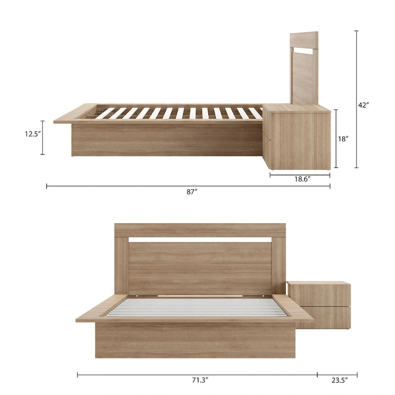 Ensemble de chambre à coucher Malibu 3 pièces avec lit, tête de lit et table de chevet