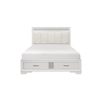 Lit plateforme de rangement Beatrice 4 pièces, moderne, blanc, recouvert de similicuir.