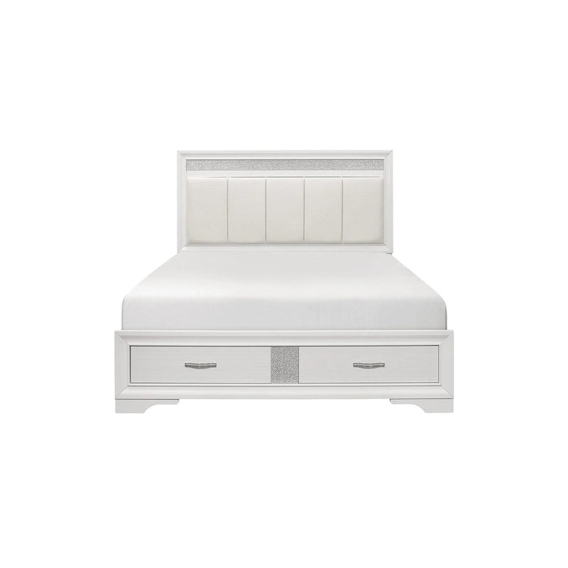 Lit plateforme de rangement Beatrice 4 pièces, moderne, blanc, recouvert de similicuir.
