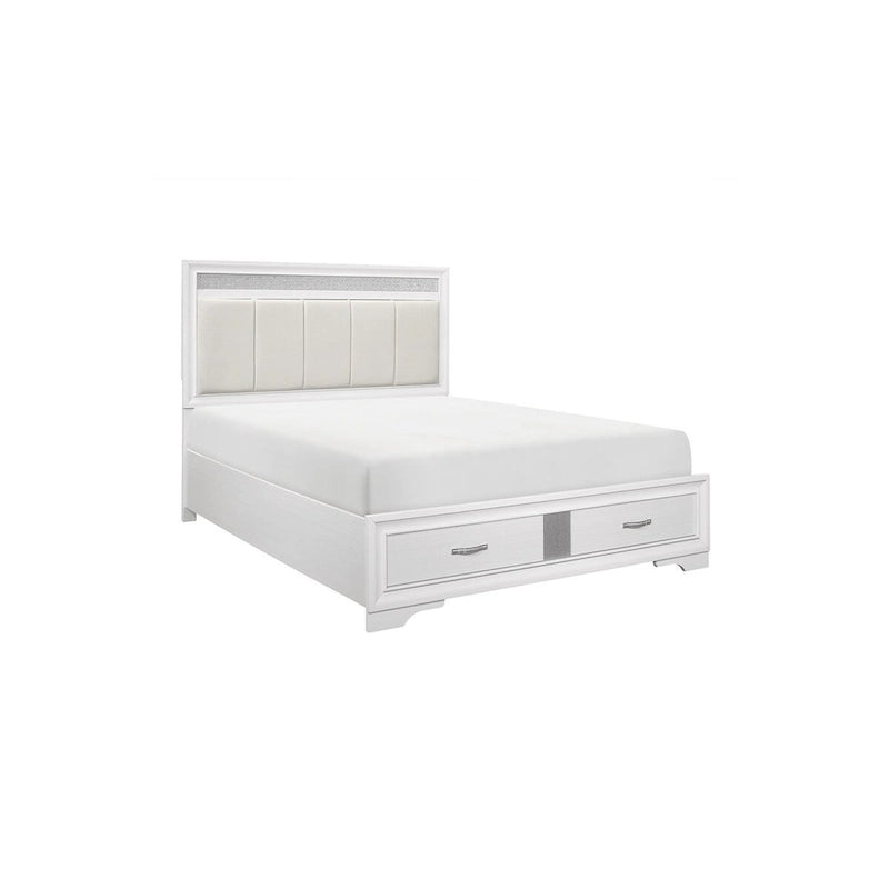 Lit plateforme de rangement Beatrice 4 pièces, moderne, blanc, recouvert de similicuir.