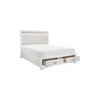 Lit plateforme de rangement Beatrice 4 pièces, moderne, blanc, recouvert de similicuir.