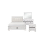 Lit plateforme de rangement Beatrice 4 pièces, moderne, blanc, recouvert de similicuir.