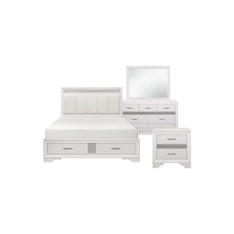 Lit plateforme de rangement Beatrice 4 pièces, moderne, blanc, recouvert de similicuir.