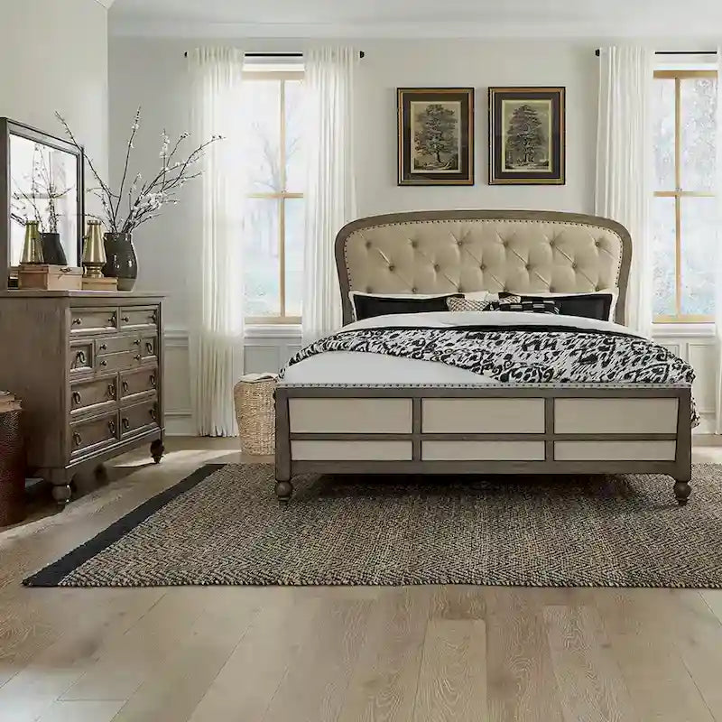 Americana Farmhouse Shelter Bed, Dresser and Mirror Bedroom Set
