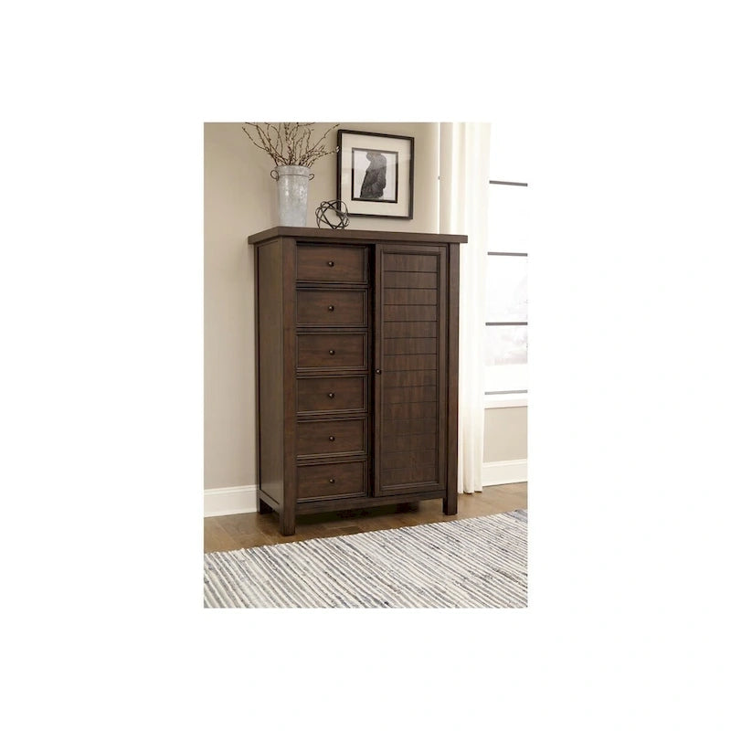 Ensemble de chambre à coucher moderne Salma 5 pièces marron avec plateforme et rangement