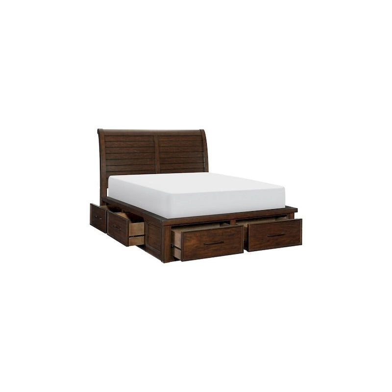 Ensemble de chambre à coucher moderne Salma 5 pièces marron avec plateforme et rangement